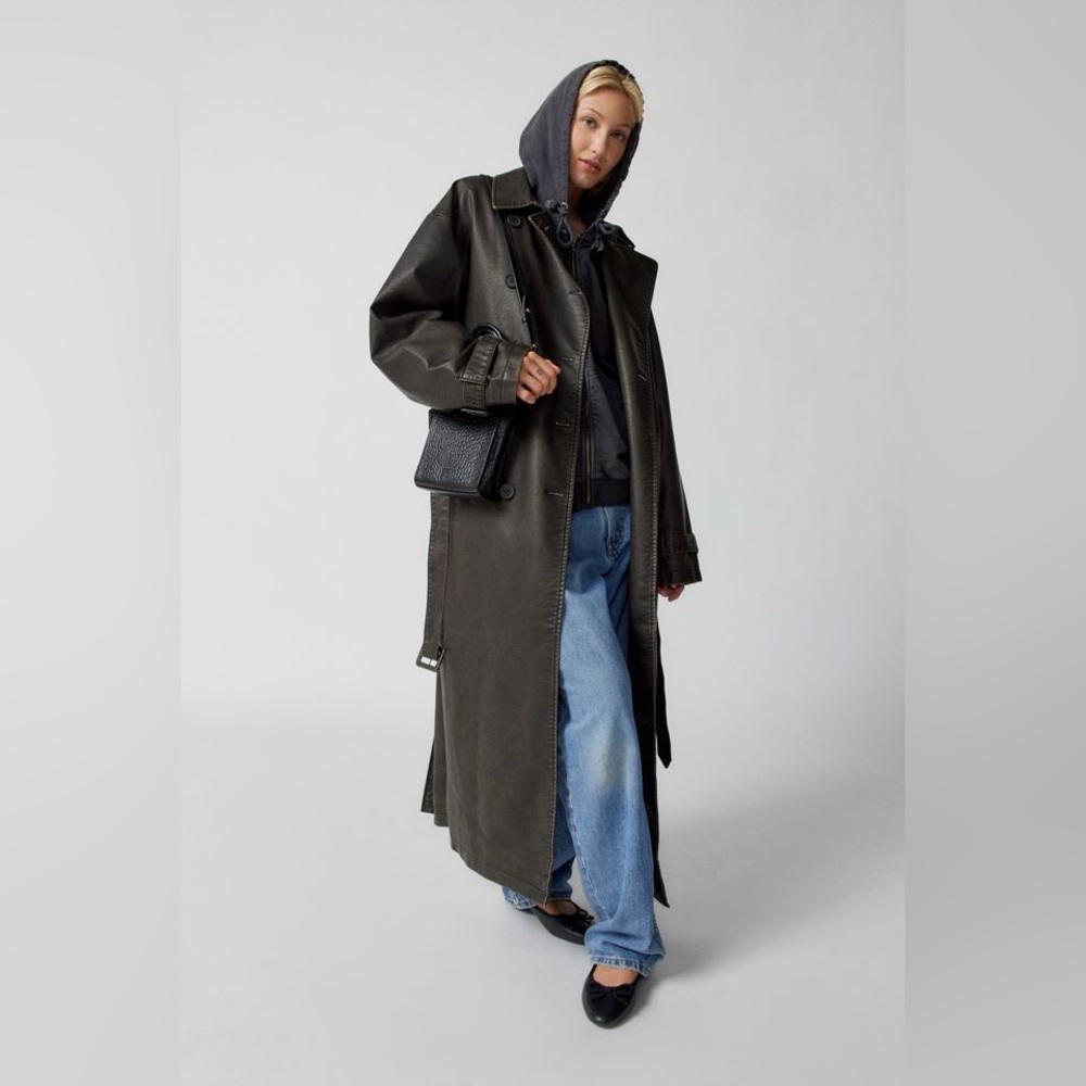 Light Before Dark Cracked Faux Leather Oversized Trench Coat